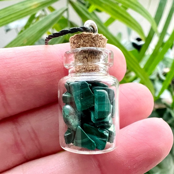 Malachite Crystal Specimen Bottle Necklace - Picture 3 of 8
